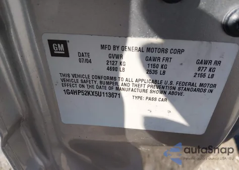 2005 Buick Lesabre Custom из США, поврежденный, VIN 1G4HP52KX5U113671